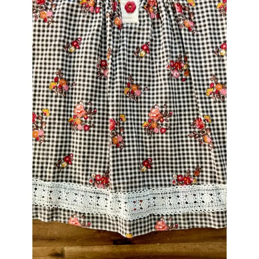 Wildflowers Girls Pocketful of Wonder Mayberry Dress 4 Brown Gingham Floral Lace